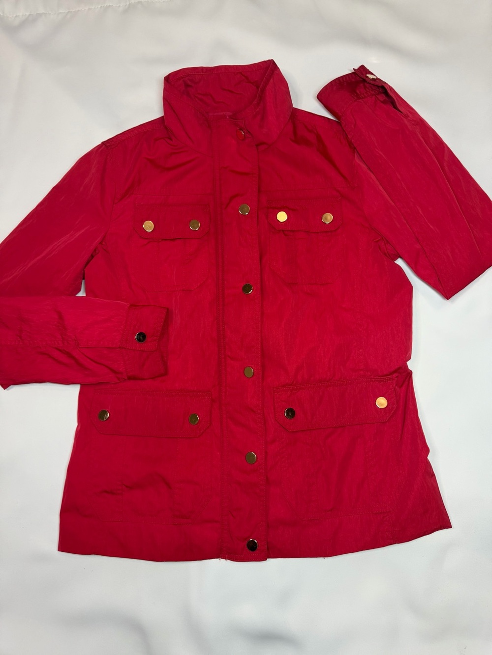 Charter Club Bright Red Rain Jacket with Gold-Tone Snaps